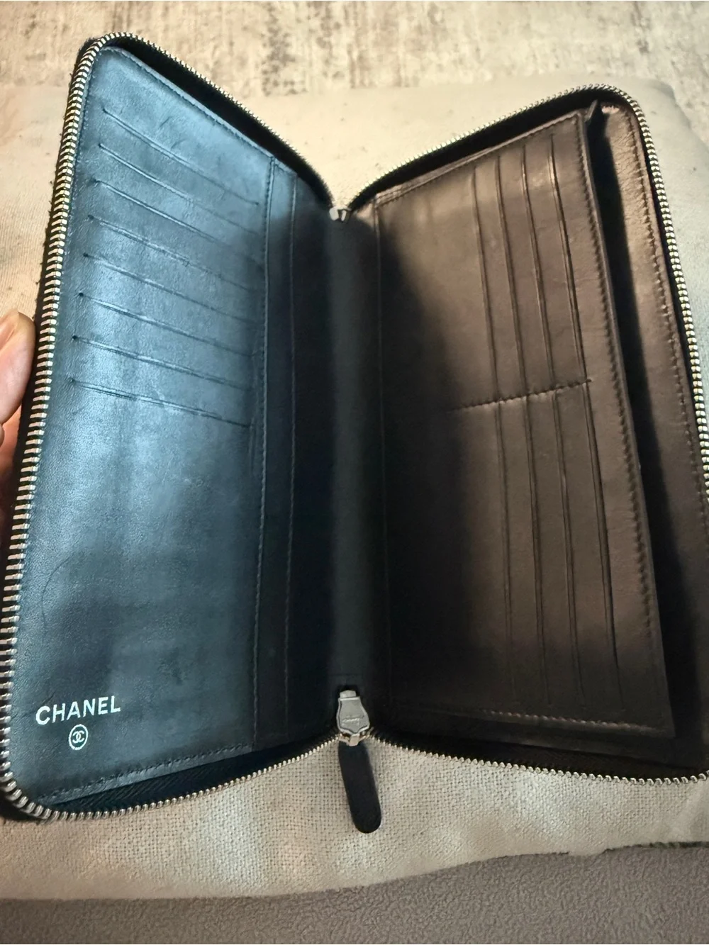CHANEL Caviar Quilted Large Zip Around Organizer Wallet, Black w/ Silver CC Logo